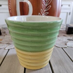 Vintage ceramic planter pots with stacked rings. 4-1/2" GLAZE INTERIOR.